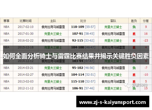 如何全面分析骑士与雷霆比赛结果并揭示关键胜负因素